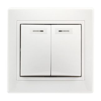 Выключатель 2 кл. 10А СУ с индикатором, серия Венера, белый, Smartbuy (SBE-01w-10-SW2-1)