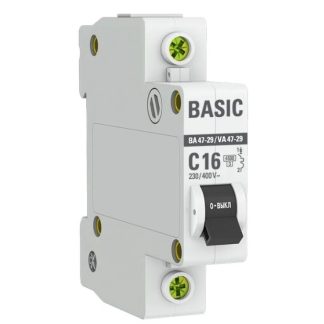 Автоматический выключатель 1P 16А (C) 4,5кА ВА 47-29 EKF Basic mcb4729-1-16C