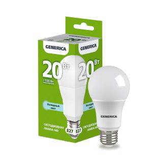 Лампа светодиодная A60 груша 20Вт 230В 6500К E27 GENERICA LL-A60-20-230-65-E27-G IEK