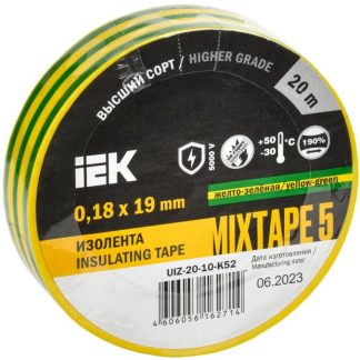 Изолента ПВХ желто-зеленая 19мм 20м UIZ-20-10-K52 IEK