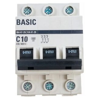 Автоматический выключатель 3P 10А (C) 4,5кА ВА 47-29 EKF Basic mcb4729-3-10C