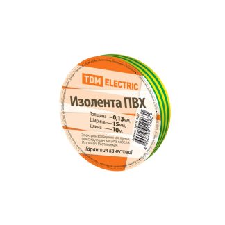 Изолента ПВХ 0,13*15мм Желто-Зеленая 10метров TDM SQ0526-0027