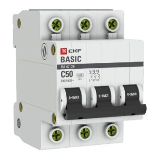 Автоматический выключатель 3P 50А (C) 4,5кА ВА 47-29 EKF Basic mcb4729-3-50C