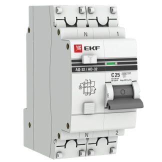 Дифф.автомат. 2п (1P+N) C 25А 30мА тип AC 4.5кА АД-32 2мод.защ.270В эл.PROxima EKF DA32-25-30-pro