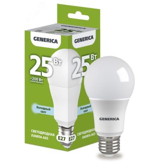 Лампа светодиодная A65 груша 25Вт 230В 6500К E27 GENERICA LL-A65-25-230-65-E27-G IEK