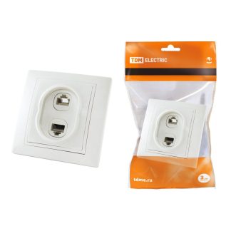 Розетка 1-я телефонная RJ11 + компьютерная RJ45, СУ серия Таймыр, белая,  TDM SQ1814-0023