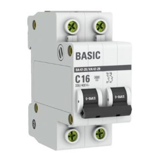 Автоматический выключатель 2P 16А (C) 4,5кА ВА 47-29 EKF Basic mcb4729-2-16C