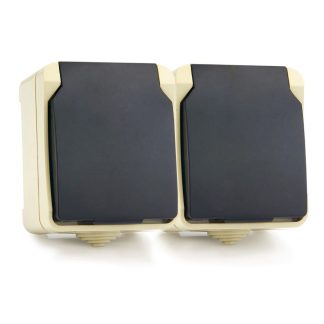 Розетка 2-я с з/к 16А ОУ с крышкой, серия Сатурн, беж./черн., Smartbuy (SBE-04w-16-S2-Z)