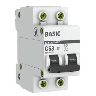 Автоматический выключатель 2P 63А (C) 4,5кА ВА 47-29 EKF Basic mcb4729-2-63C