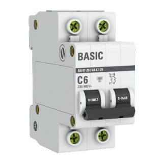 Автоматический выключатель 2P 06А (C) 4,5кА ВА 47-29 EKF Basic mcb4729-2-06C
