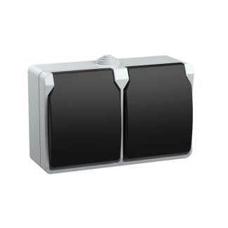 ФОРС Розетка двойная наружная с заземлением с крышкой IP54 ERS22-K03-16-54-DC IEK