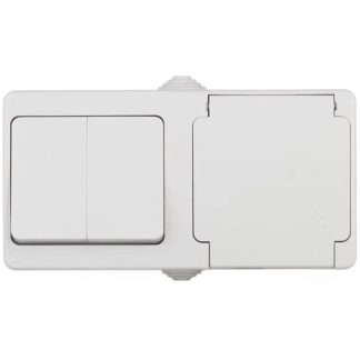 Блок 2 кл. выключатель + розетка 1-я с з/к 16А ОУ серия Fantasy Waterproof, серая, Gunsan 2913-1212