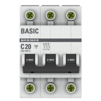 Автоматический выключатель 3P 20А (C) 4,5кА ВА 47-29 EKF Basic mcb4729-3-20C