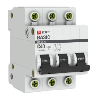 Автоматический выключатель 3P 40А (C) 4,5кА ВА 47-29 EKF Basic mcb4729-3-40C