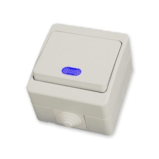 Выключатель 1 кл. 10А ОУ, IP54, с подсветкой, серия Fantasy Waterproof, серый, GUNSAN, 2913-1101