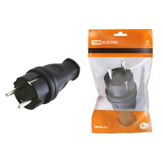 Вилка прямая каучук 2Р+РЕ 16А 250В IP44 TDM SQ0612-0001