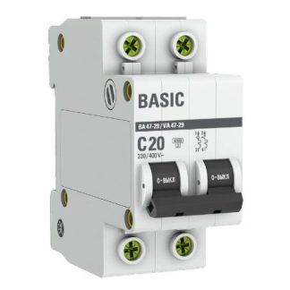 Автоматический выключатель 2P 20А (C) 4,5кА ВА 47-29 EKF Basic mcb4729-2-20C