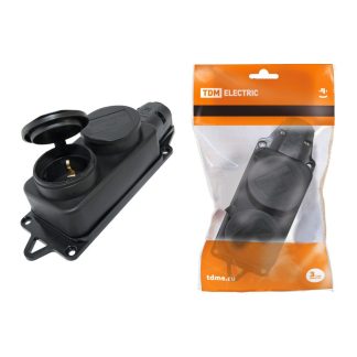 Розетка двухместная с заглушками каучук 2Р+РЕ 16А 250В IP44 TDM SQ0612-0010