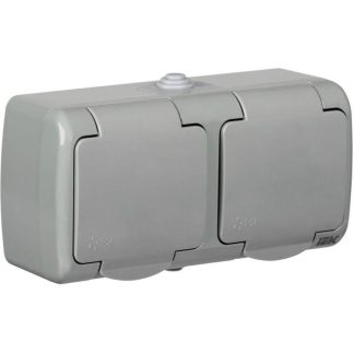 Розетка 2-м ОП Aquatic РСш22-2-А 16А IP54 с заземл. с крышкой сер. IEK ERA22-K03-16-54